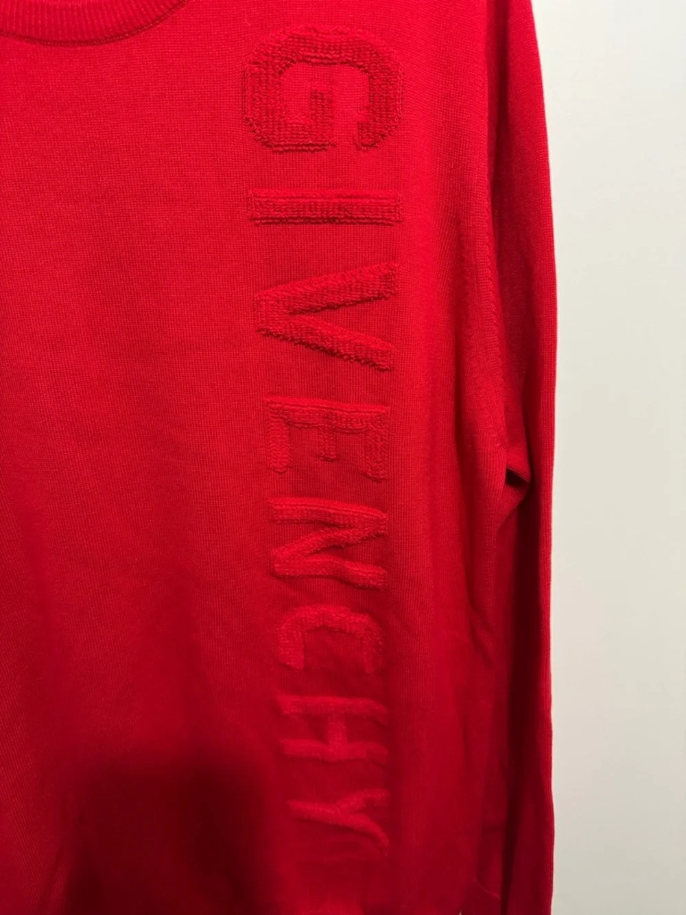 Givenchy Red Crewneck Sweater with Vertical Logo, Sz XL